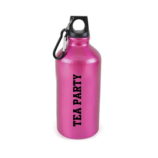 TEA PARTY TEXT PINK WATERBOTTLE
